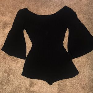 Black off the shoulder long sleeve romper